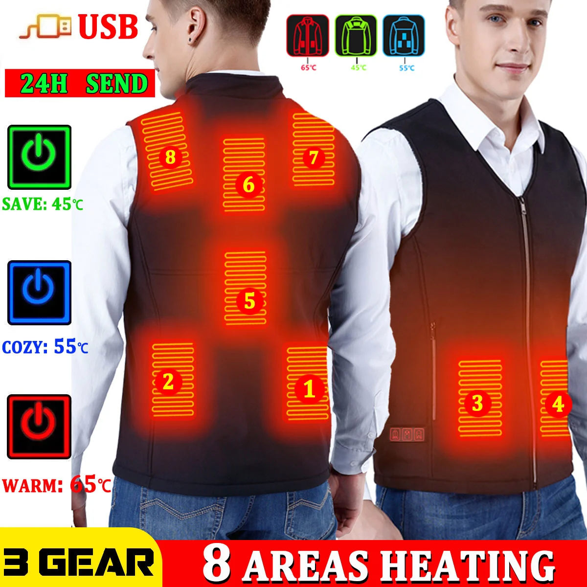 

2021 Winter Mens Thermal Clothing Electrical Cotton Heated Vests USB Heating Down Jacket Warm Sleeveless Women Fishing Hunting