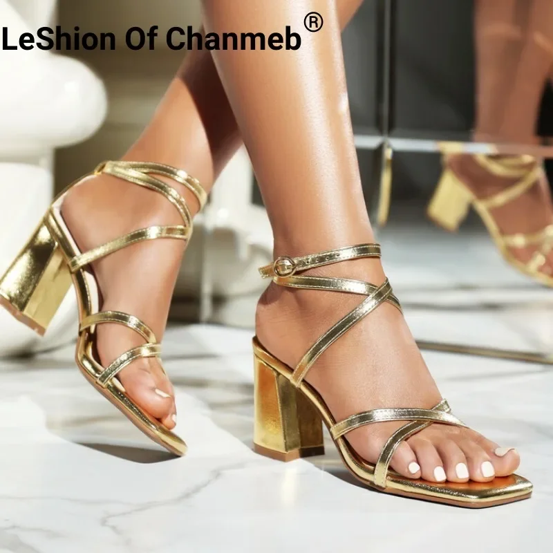 Leshion Of Chanmeb Golden Narrow Band Gladiator Sandals Women