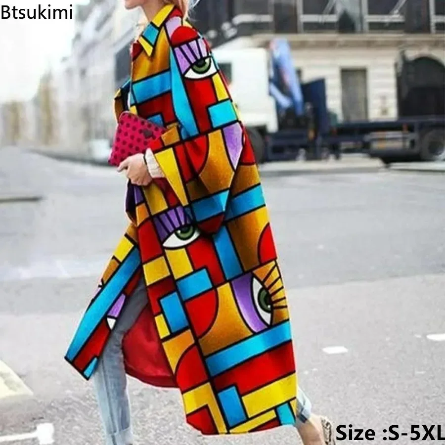 

Женское повседневное длинное пальто с принтом, весна-осень