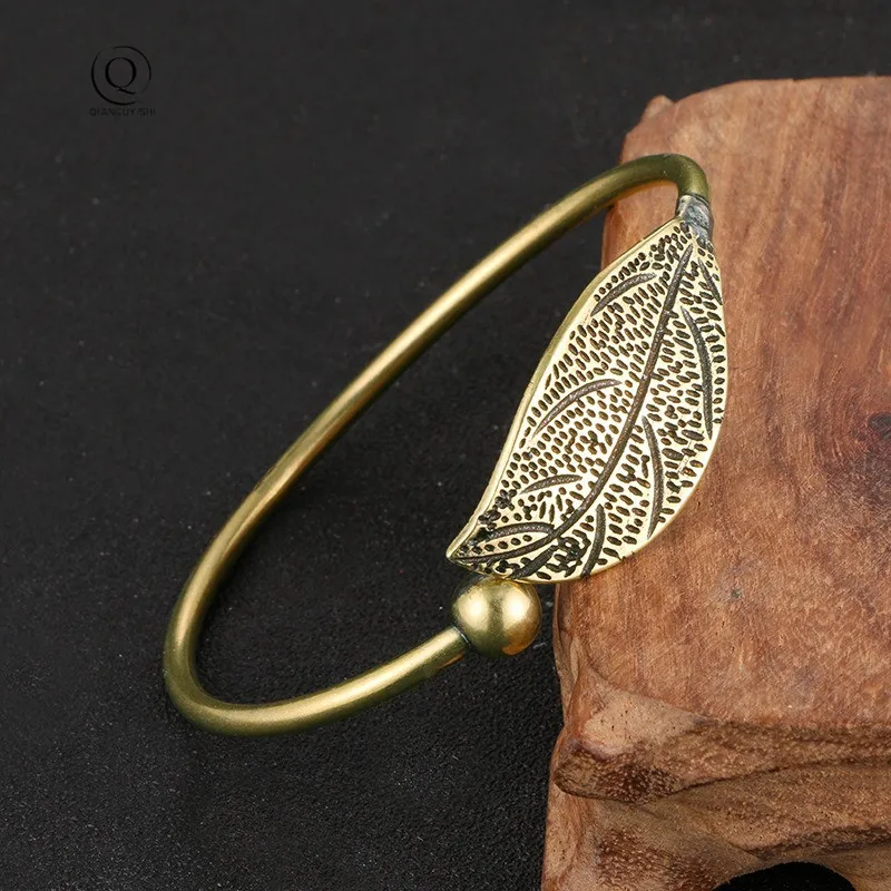 Fashion brass copper Woman Cuff Bracelet Open Leaf Shaped Adjustable Charm Bangle Bracelets Luxury Party Jewelry Gifts