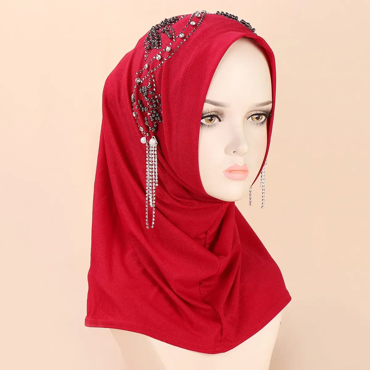 

Muslim Beautiful Hijab Islamic Arab Scarf Shawls with beading and tassel Pattern Ramadan jersey hijab