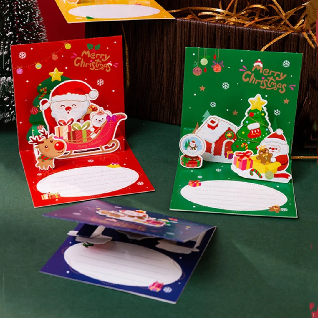 3D Christmas Greeting Cards Santa Folding Merry Christmas Best Wishes Card Xmas Gift for New Year Blessing Postcard Decoration