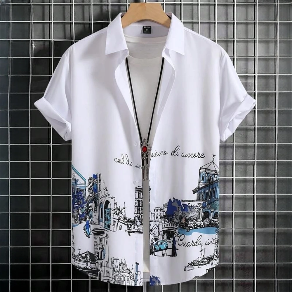 Men's Short Sleeve Hawaiian Shirts 3d Patchwork Printing