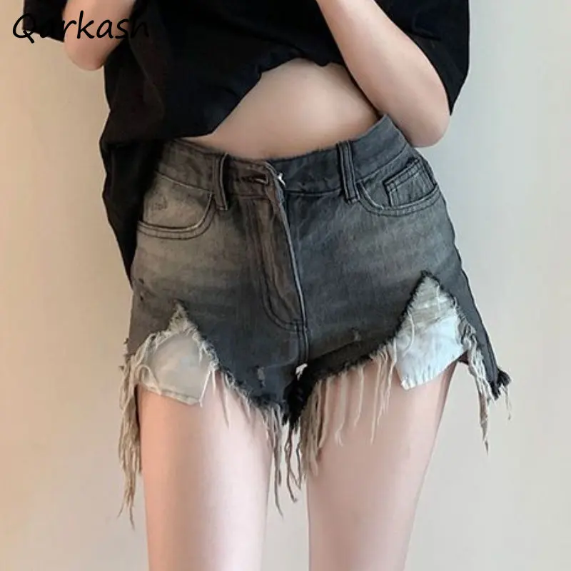 

Denim Ripped Shorts Women Tassel Irregular Sexy High Waist Vintage Streetwear Summer American Style Mujer All-match Daily 2023
