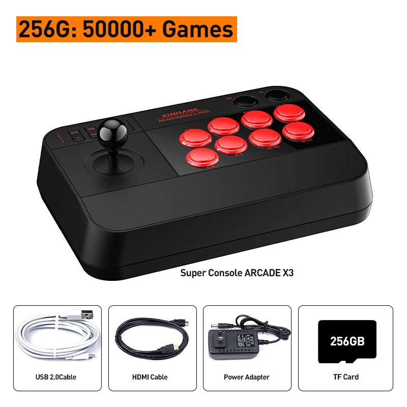  Kinhank Super Console Arcade Game Console,Arcade Stick X3 with  50000+ Game,360° 3D Joystick,Retro Game Console with 3 System,Compatible  with PC/Android Phone/Raspberry Pi,Turbo,Custom Buttons : Video Games