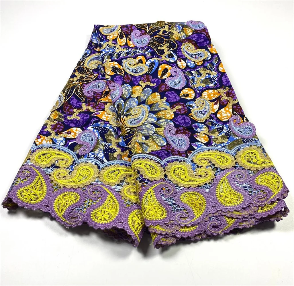 New High Quality Wax Guipure Embroidery African Wax Lace Fabric 2026 Blue French Ankara Lace For Women Ankara For Sew 3