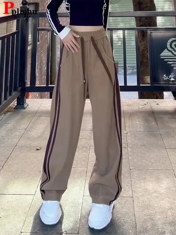 

Casual Baggy Sweatpants Women High Waist Wide Leg Pants Side Stripe Streetwear Pantalones Oversized 4xl Straight Korean Trousers
