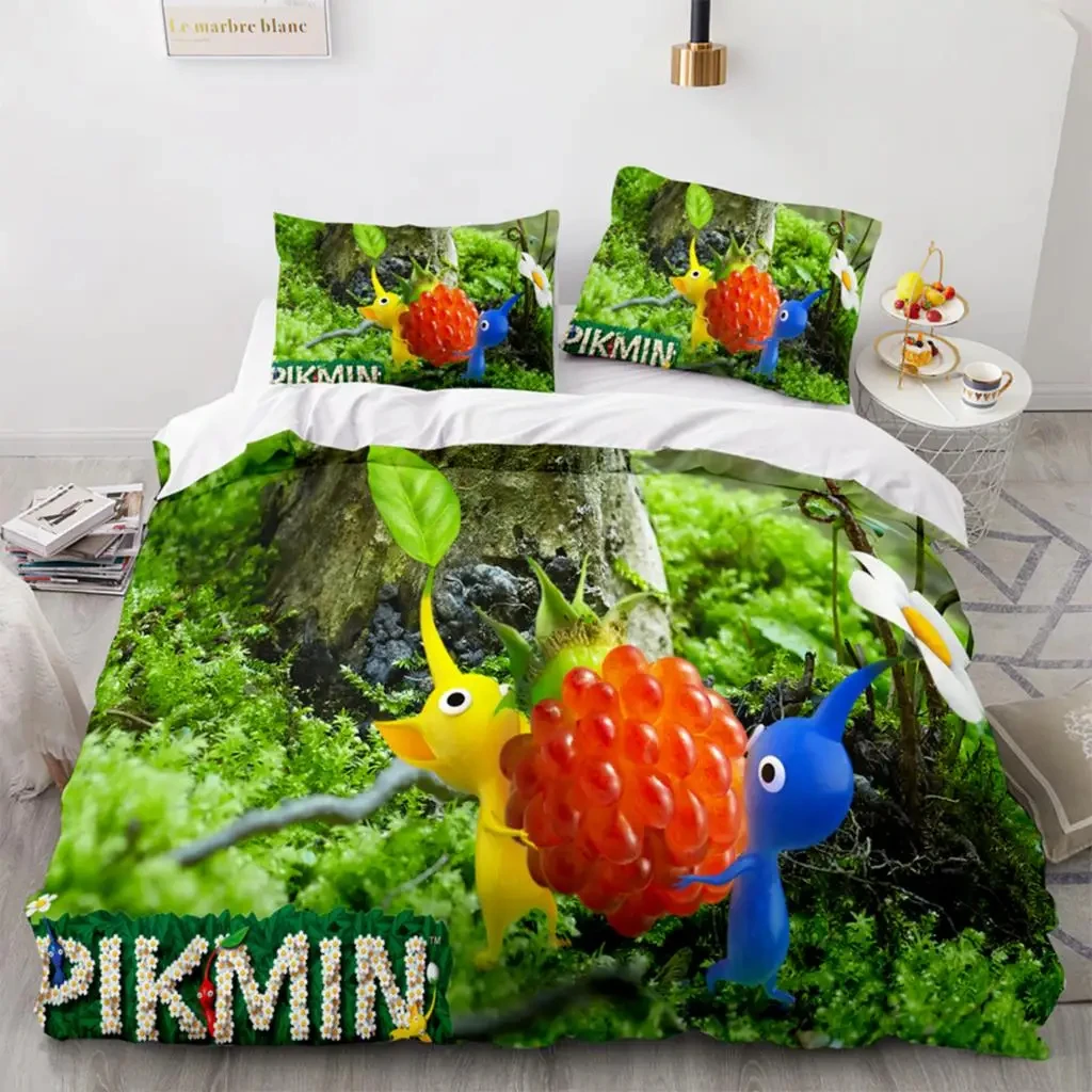 Cartoon Game Pikmin Bedding Set Boys Girls Twin Queen Size Duvet Cover Pillowcase Bed Kids Adult Fashion Home Textileextile 4