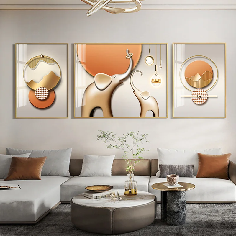 

Golden Elephant Luxury Poster Print Modern Abstract Nordic Geometry Canvas Painting Art Wall Picture Living Room Home Decoration