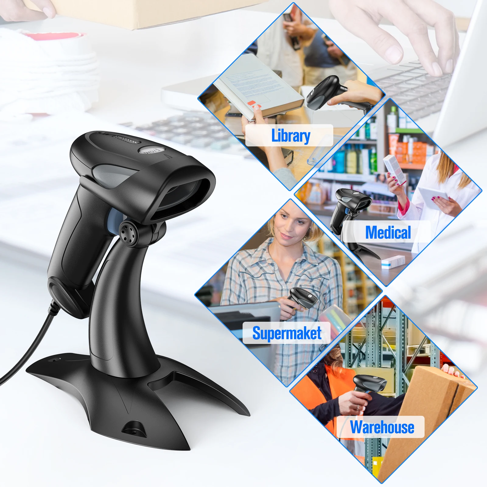 Eyoyo USB Laser 1D Barcode Scanner Handheld Bar Code Reader Lector De Codigo De Barras Plug & Play for Library Book/Warehouse photo scanner