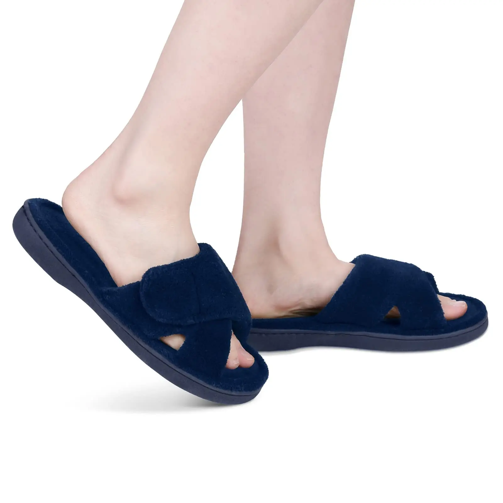 Comwarm Women Furry Slippers Soft Sloe Open Toe Memory Foam Non-slip House Plush Slippers Adjustable Terry Cloth Indoor Sandals 6