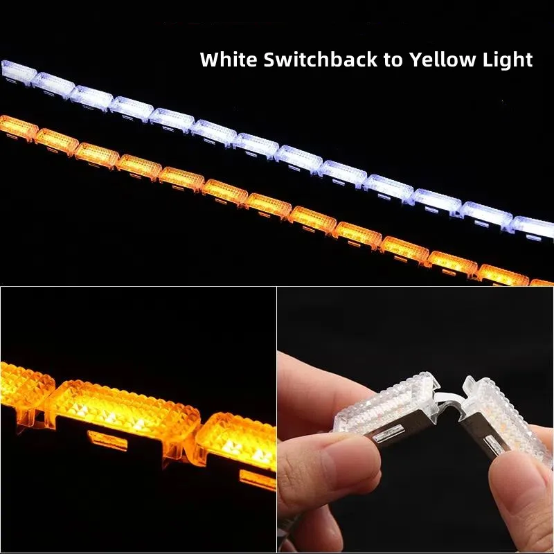 

2pcs Daytime Running White Switchback to Yellow Light DRL Double Flowing Type LED White Amber Lamp Car Headlight