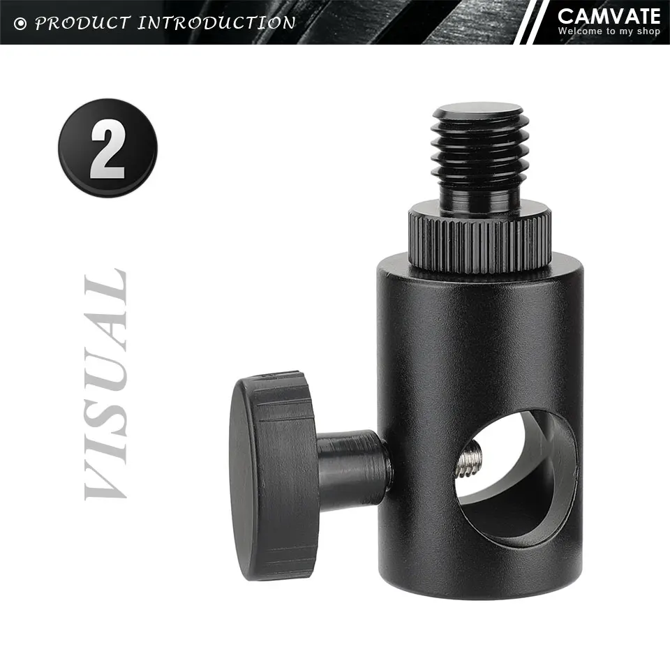 16mm Light Stand Head With M12 Male Thread Connector & 1/4"-20 Thread Screw For