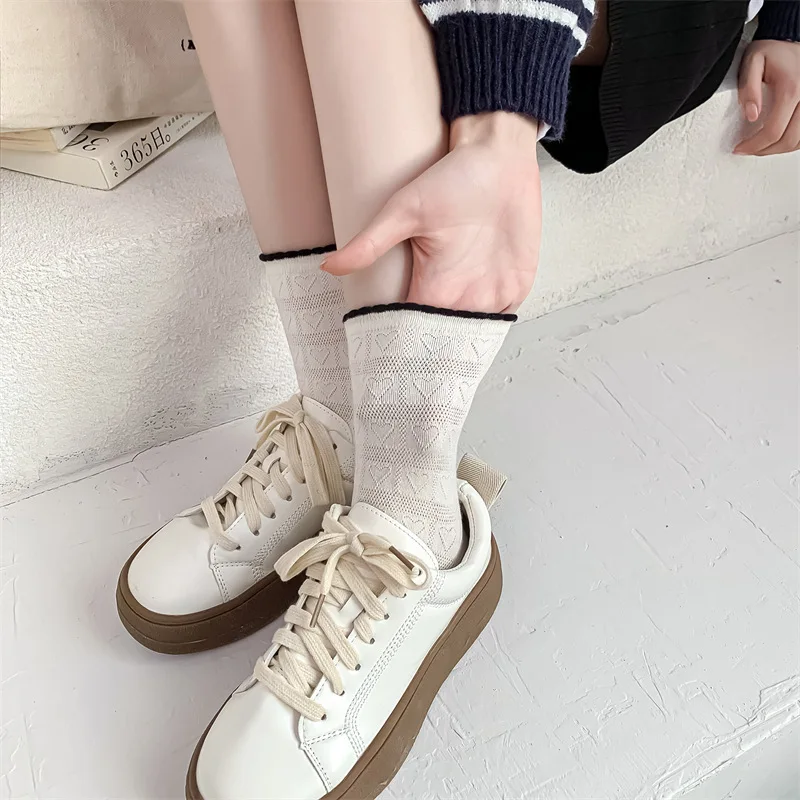 

Женские носки весна лето простые носки с цветочным краем модные носки дышащие средней длины тонкие хлопковые однотонные оптовая продажа