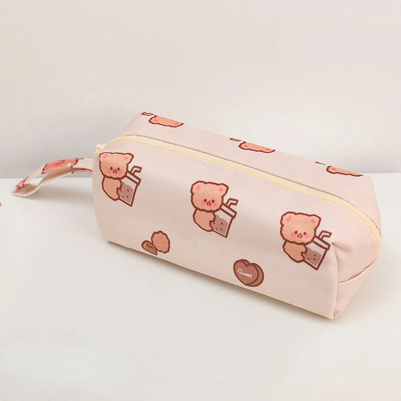 1 Piece Kawaii Pencil Case Korean Fashion Lovely Cartoon Animal Pencil  Pouch Pink Color Series Stationery Storage Bag Student