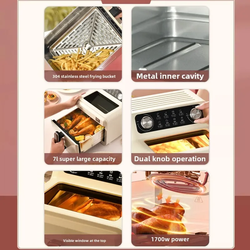 Liren Air Fryer Visible Household 2024 New Uncoated Stainless Steel Electric Fryer Large Capacity French Fry Machine 3