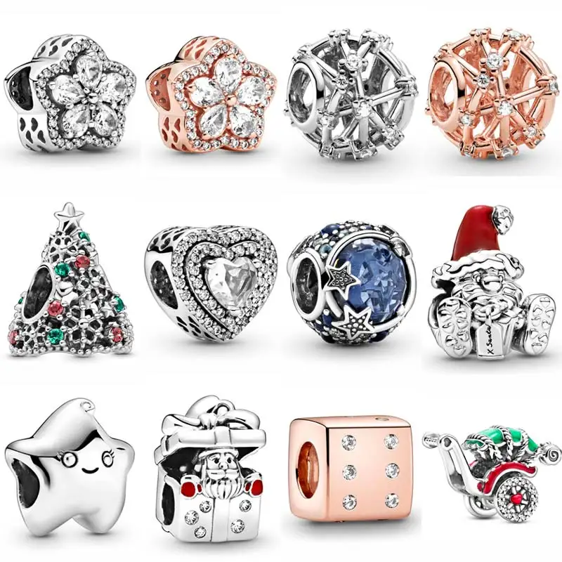 

Sparkling Stars Snowflake Christmas Tree Leveled Hearts Seated Santa Bead 925 Sterling Silver Charm Fit Bracelet Fashion Jewelry