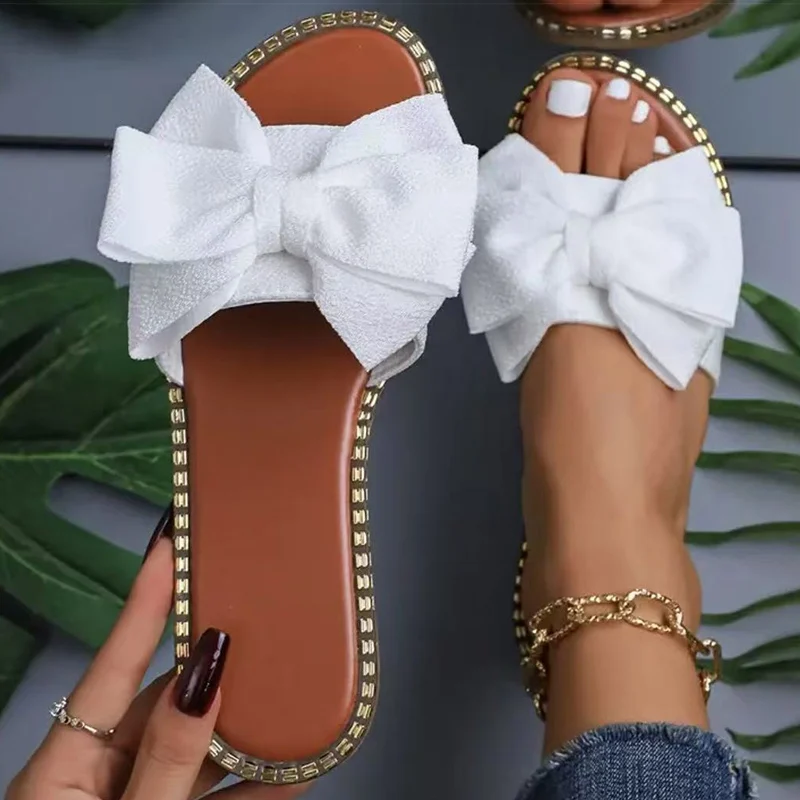 Women's Sandals Sweet Bow Summer Shoes Women Flat Sandals Inddor Outdoor Slippers Women 2025 New Sandals Summer Footwear Female