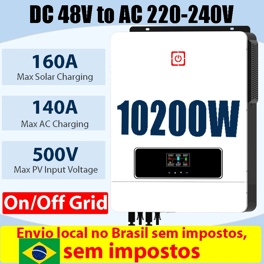 10.2Kw On/Off Grid Solar Hybrid Inverter Dc48V A Ac230V Output Built-In 160A Charge Controller Dual Pv Max 500V Input