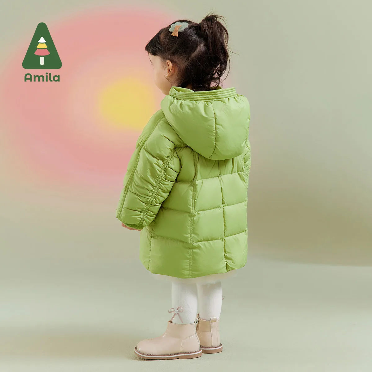 Amila Baby Girl Down Jacket Winter New Multicolour Hooded Fleecing Cute Extended Version Warm Baby Clothing