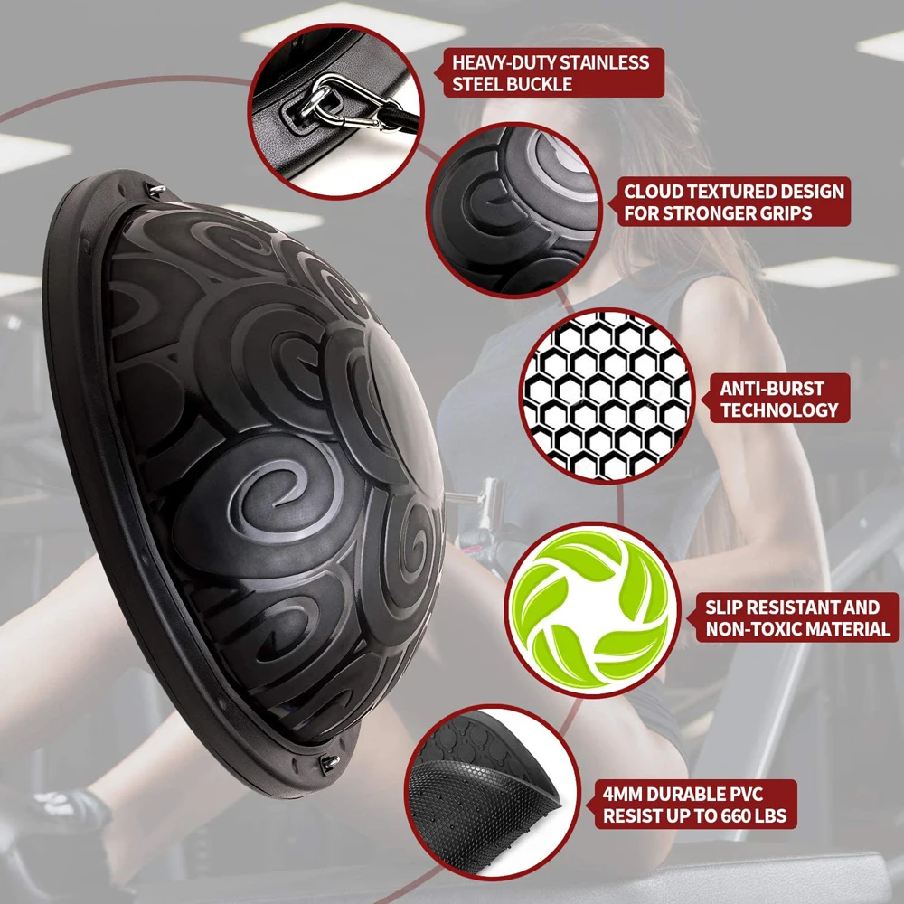 Balance Ball with Resistance Bands, Matte Surface Exercise Ball, Slip Resistant Yoga Half Ball for Balance, Stability
