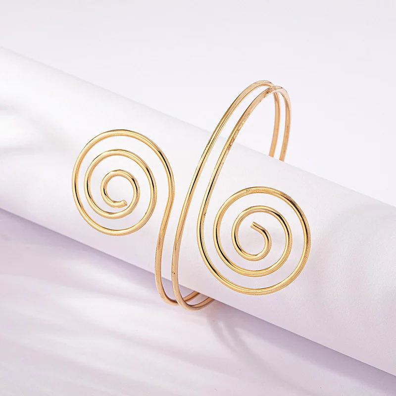 Multi-Layer Spiral Arm Ring Bracelet Exaggerated European and American Simple Vintage Open Cuff Bangles for Women Jewelry Gifts 5