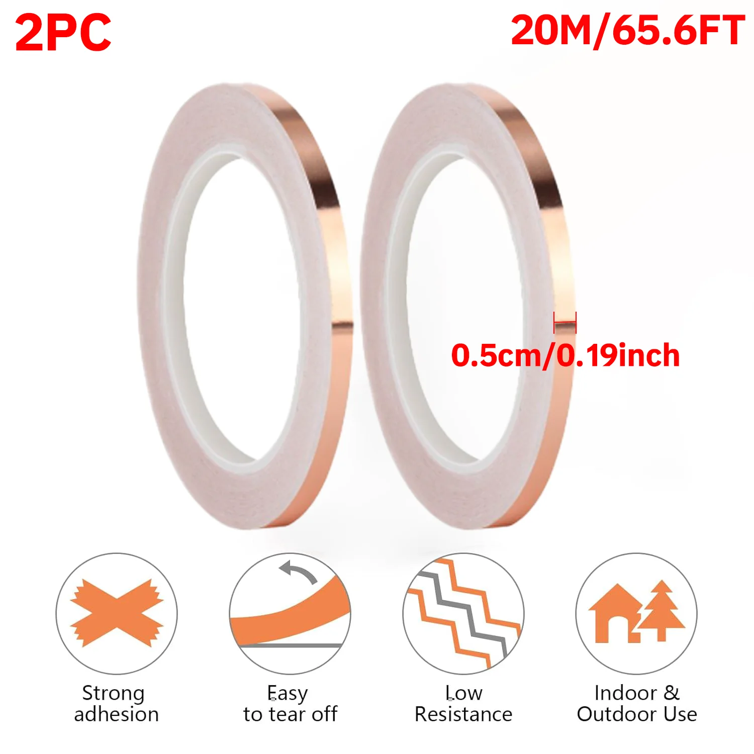 3-Pack Copper Foil Tape, 3 Sizes - Double Sided Conductive Adhesive For Crafts, EMI Shielding & Stained Glass