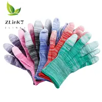 PU Fingers And Palms Gloves Printed Pink Nylon Work Non-Slip Household Labor Protection Gloves For Mechanic Construction 1pair 2