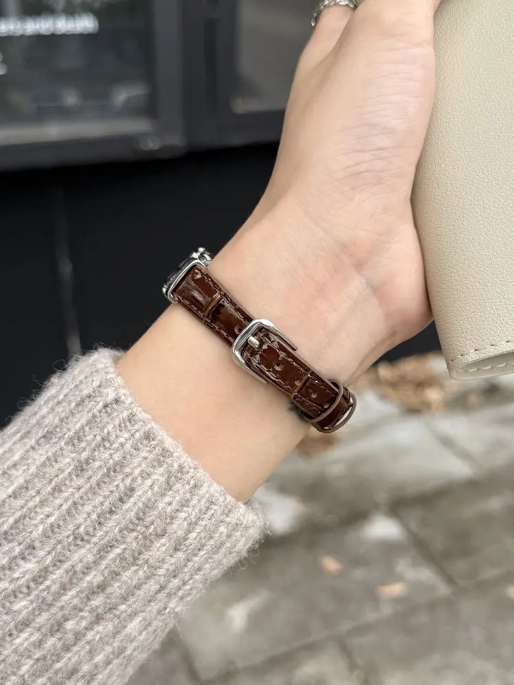 Elegant Leather Watch Strap - Slim Genuine Leather Band Bracelet Wristband in Classic Style