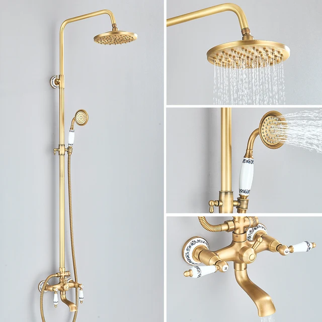 Retro ฝักบัวระบบทองเหลืองโบราณฝักบัวอาบน้ําแบบใช้มือถือ Tub Spout สําหรับอาบน้ํา 1