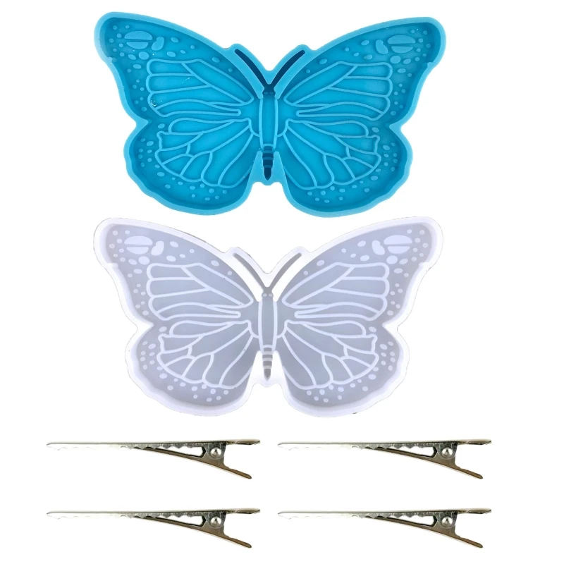 Y51E for Butterfly Hair Pin Mold Silicone Resin Epoxy Barrette Mold Crystal Epoxy Mould for DIY Crafts Making Accessori