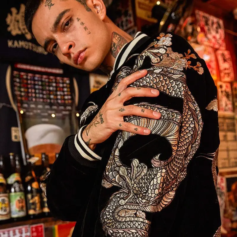 Winter Embroidered Dragon Baseball Uniform Coats Trendy Spring and Autumn Men and Women Heavy Yokosuka Chinese Style Coat 4