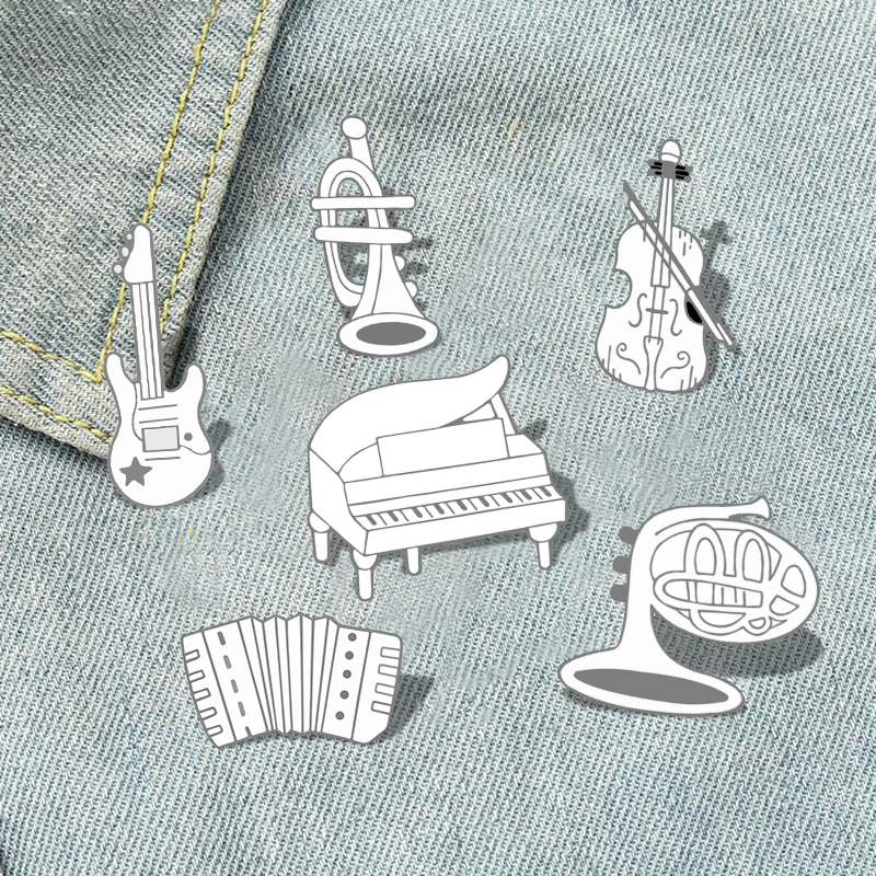 

Cool Violin Enamel Pins Elegant Piano Accordion Bass Instrument Brooches Musician Shirt Lapel Pin Badges Jewelry for Music Lover