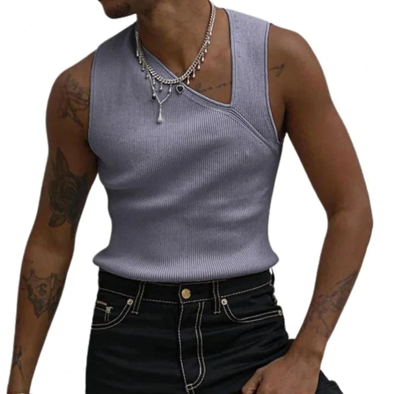 New Men Sweater Vest Autumn Slash Neck Knitted Vest Solid Color Hollow Sleeveless Slim Fashion Summer Men Vest Streetwear