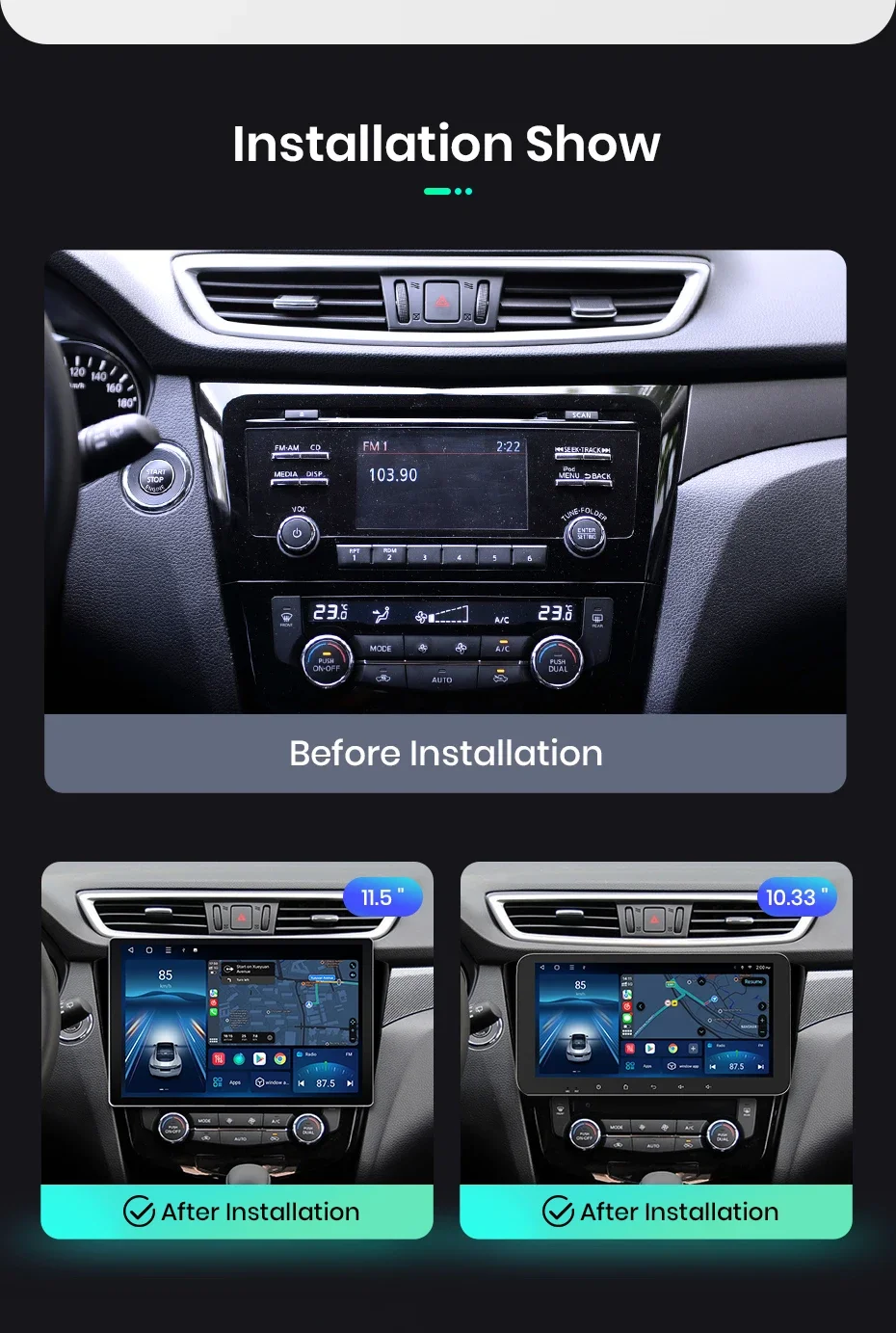 Junsun x7 series11.5 "2k drahtloses Carplay Android Auto Autoradio für Nissan Qashqai J11 X-Trail 3 T32 2014-2018 Autoradio – Detail 10