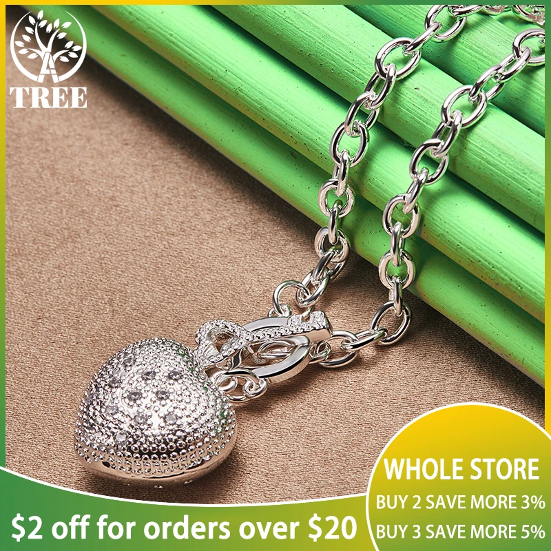 

ALITREE 925 Sterling Silver AAA Zircon Key Heart Pendant Necklace For Women Chain Engagement Wedding Fashion Charm Jewelry Gifts