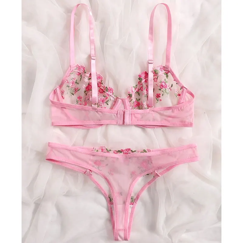 Description Picture 4 of itemTransparent Underwear Sexy Lingerie Woman Lace Fairy Embroidery Brief Sets Delicate Bra Kit Push Up Breves Sets Thin Erotic Bras