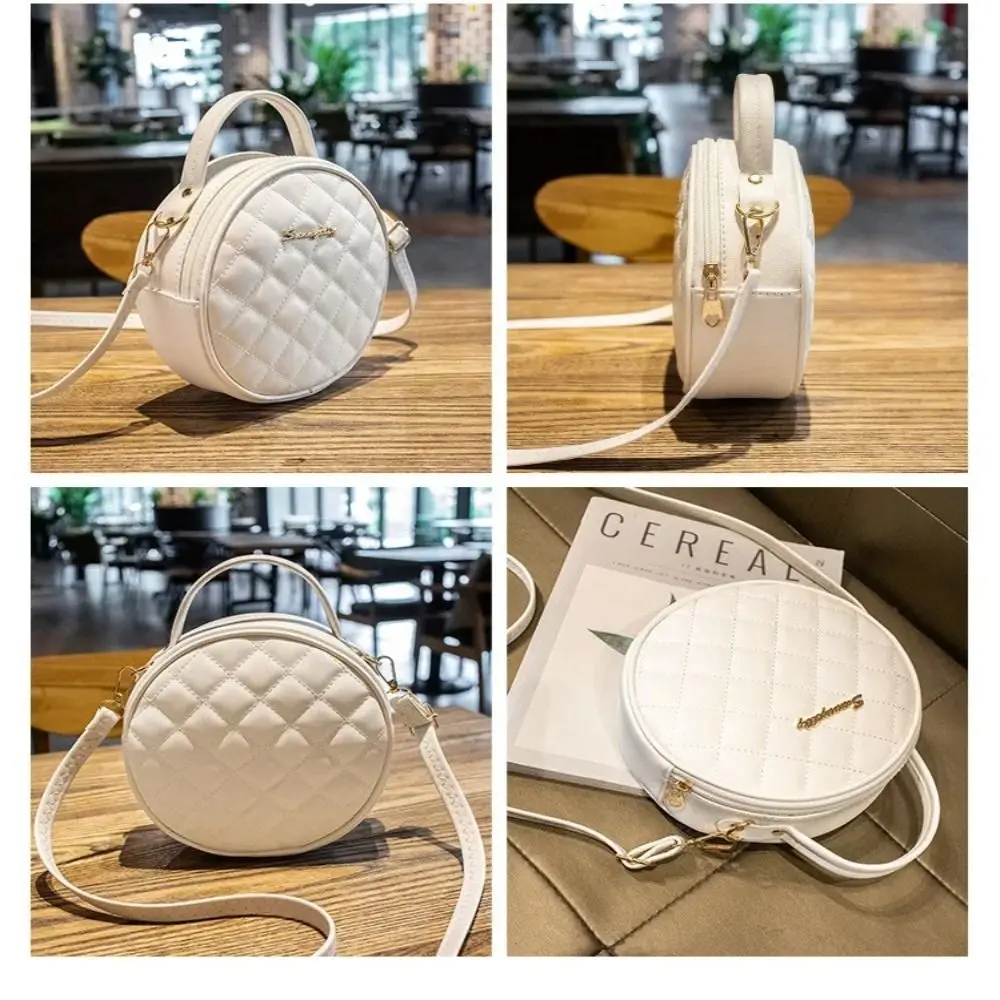 Modische Lingge Bestickte Kleine Runde Tasche Einfarbige Reißverschluss-Damenhandtasche PU-Leder Umhängetasche – Detail 5