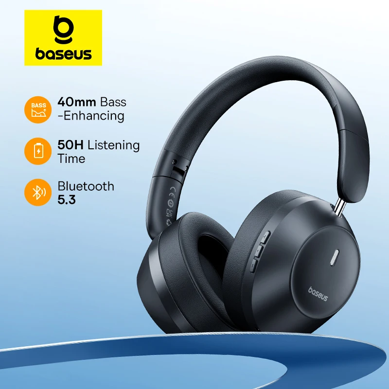 Baseus-auriculares inalámbricos 30 Max, audífonos con Bluetooth 5,3, diafragma de mejora de graves de 40mm, 50H, latencia Ultra baja