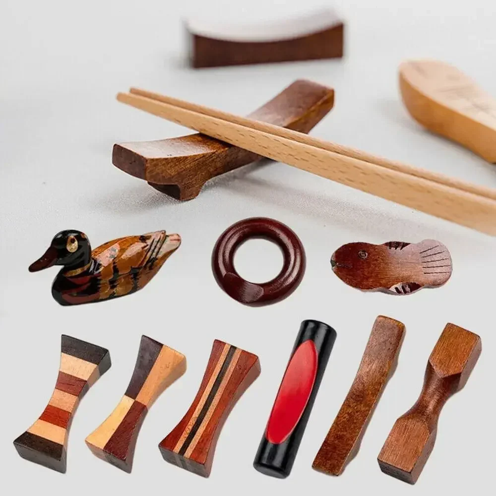 6 Stück Stäbchenhalter Aus Holz – Japanisches Trommelfisch-Design, Rund, Handgemacht, Spülmaschinenfest