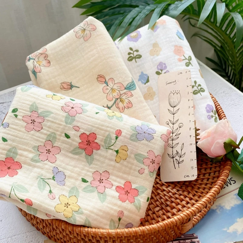 코튼 플로럴 더블 레이어 원사 시어서커, 아기 Zou 거즈 옷, 아기용 커버 담요 스커트, 155x50cm 