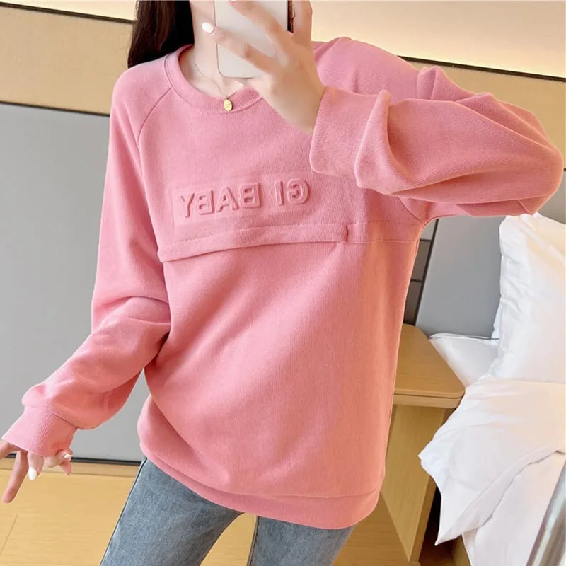 New Maternity Nursing Sweatshirt Loose Sweatshirt Pullover Breastfeeding Clothe Autumn Cotton Jacket For Nursing Mothers