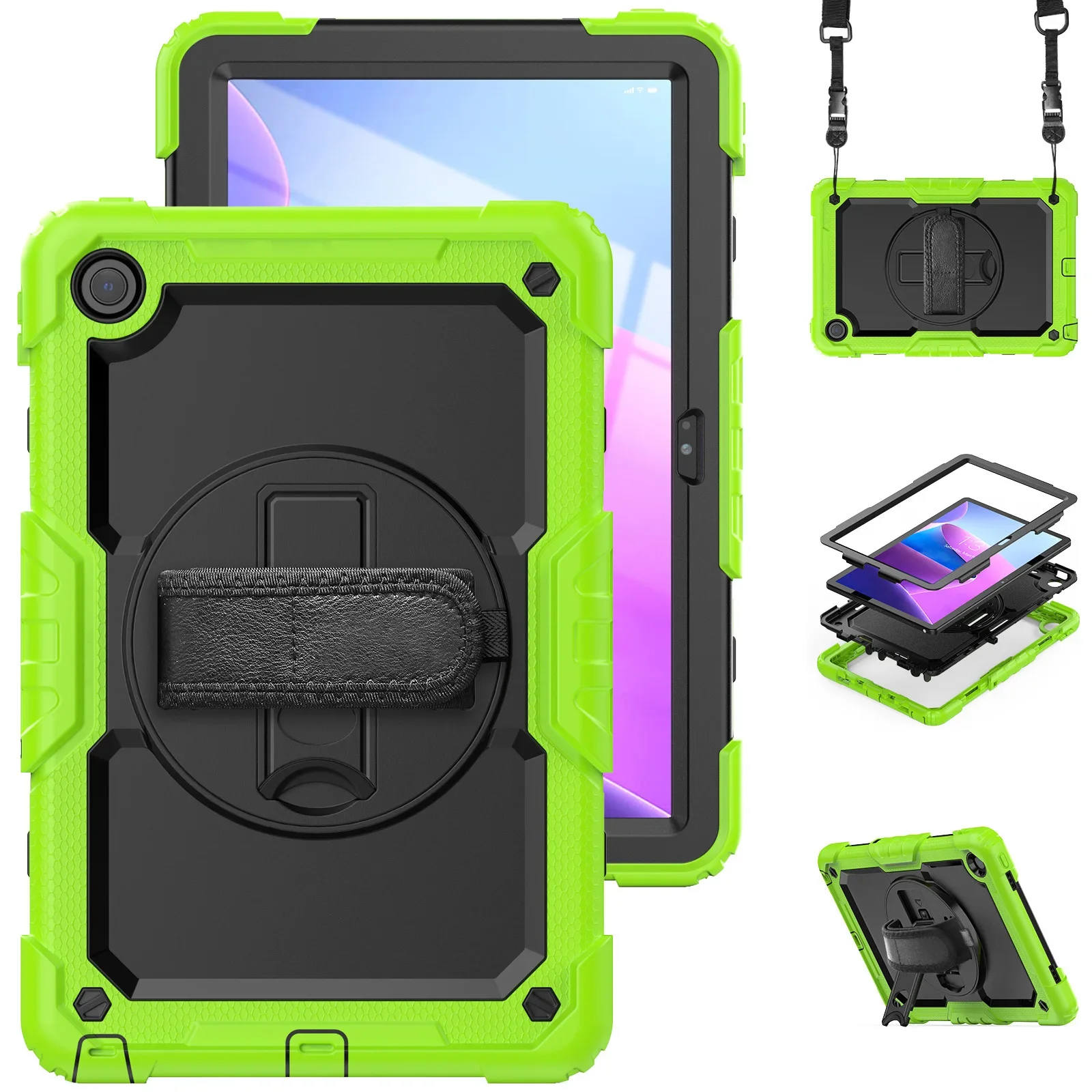 Shockproof Tablet Case with Screen Protector and Shoulder Strap