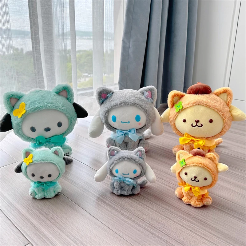 10CM Cartoon Sanrio Plush Keychain Become A Cat Plush Keychain Cinnamoroll Sanrio Anime Kawaii Doll Juguetes Para Ni&ntilde;as plush keychain key chain