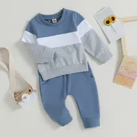 Newborn Baby Boy Pant Sets Autumn Clothes 2 Piece Outfits Contrast Color Long Sleeve Sweatshirt and Elastic Pants Baby Items 1