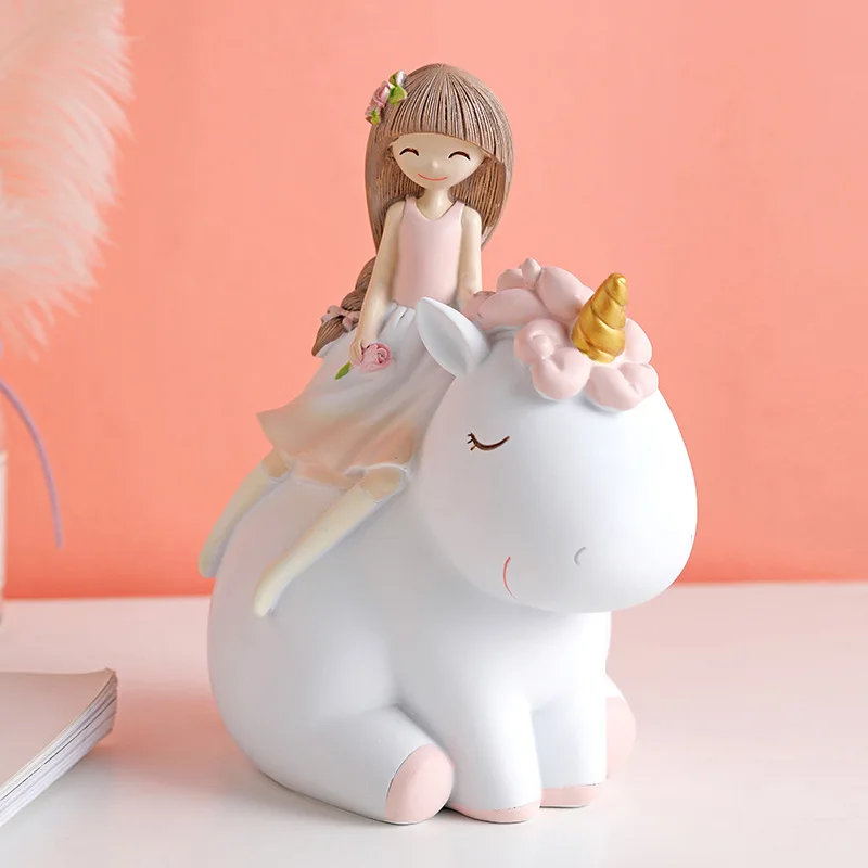 Princess Unicorn Piggy Bank for Kids Children Resin Cute Cartoon Animals Money Savings Box Coins Holder Storage Christmas Gift 2