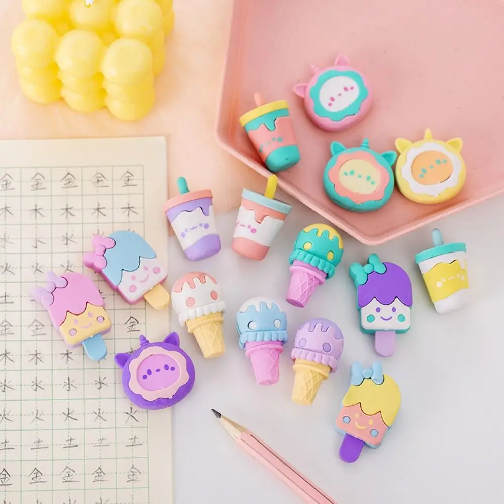 

4Pieces/Boxes Color Random Ice Cream Stationery Lollipop Rubber Mini Cute Donuts Detachable Rubber Eraser Popsicle Eraser