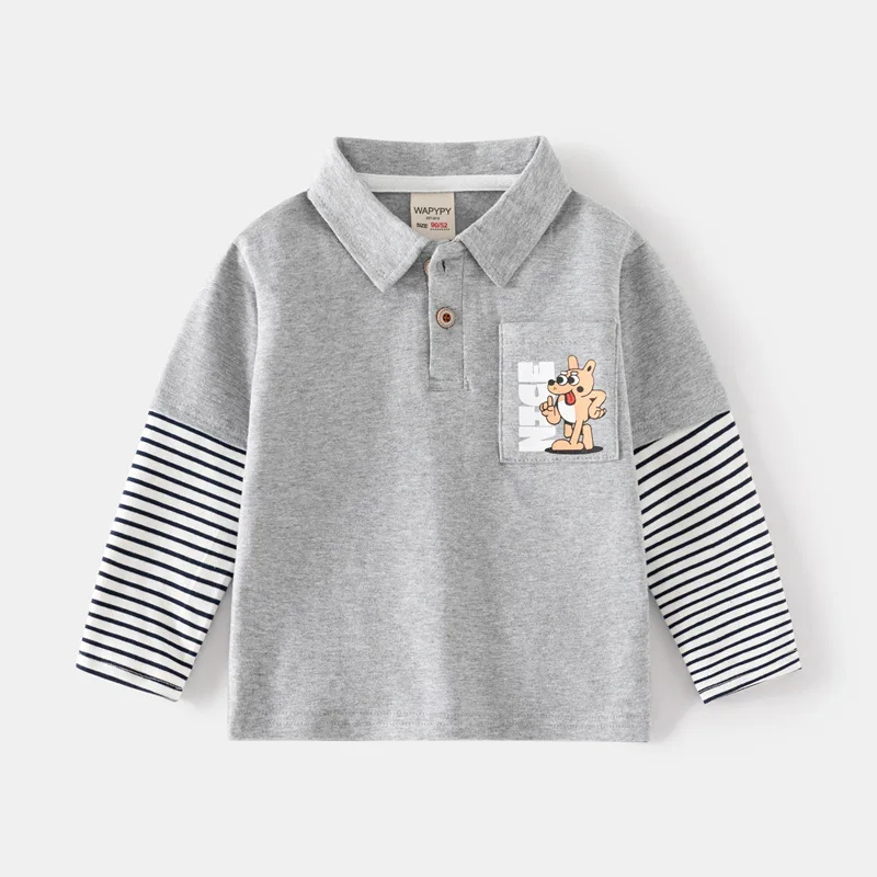 Children's Long SleeveTT-shirt Autumn New Boys' Fake Two PiecespoloCollar Base Tops Children's Clothing Wholesale