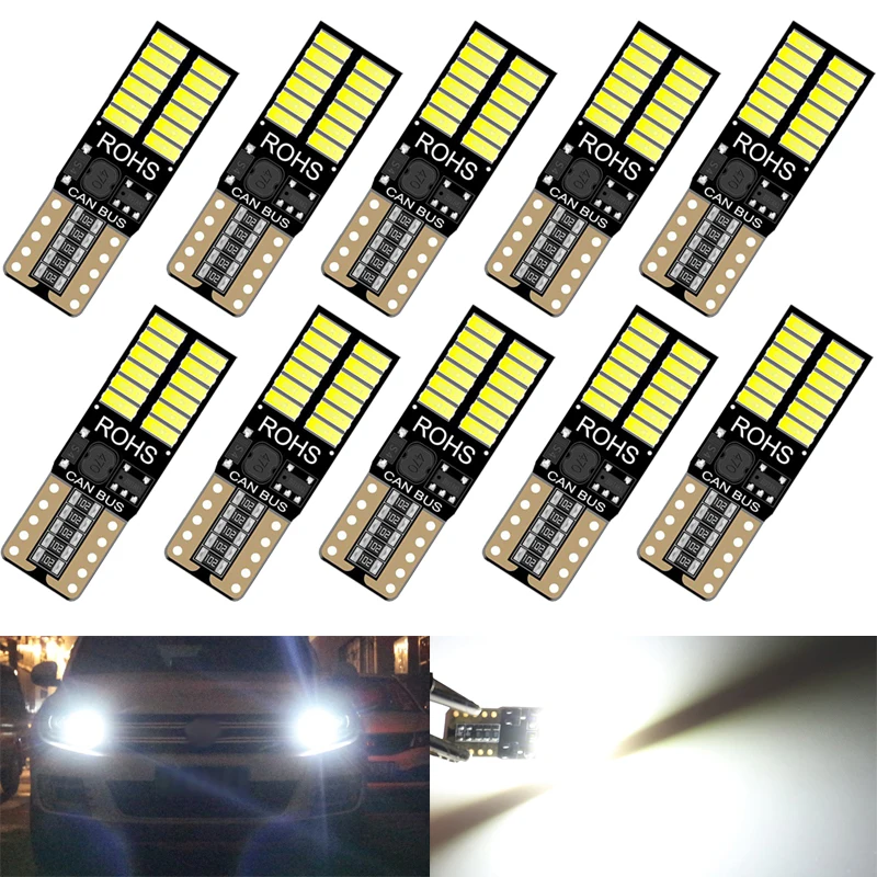 

10 PCS Car Signal Light T10 W5W LED Bulb Canbus Error Free 12V-24V 7000K White Auto Interior Dome Reading License Plate Lamps