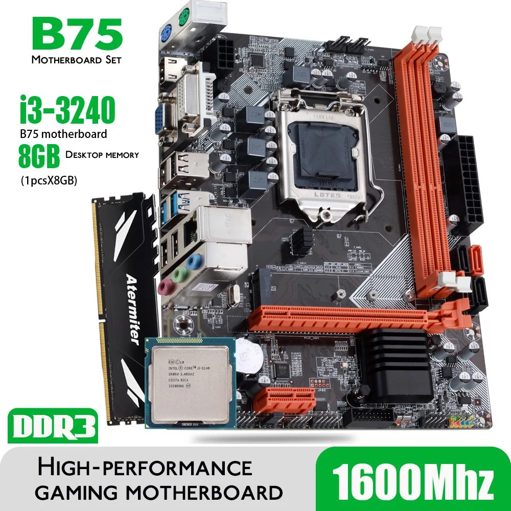 Atermiter B75 Motherboard Set With Intel Core I3 3240 1 x 8GB = 8GB 1600MHz DDR3 Desktop Memory Heat Sink USB3.0 SATA3 PC Store Categories Motherboard